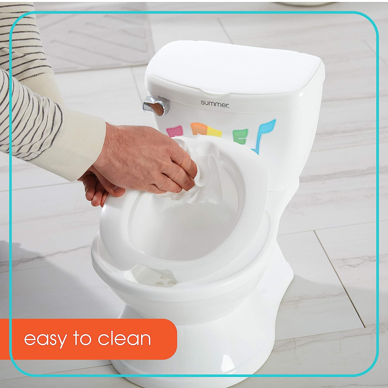 Summer My Size Potty Lights and Songs Transitions, White – Realistic Potty Training Toilet with Interactive Handle that Plays Music for Kids, Removable Potty Topper/Pot, Wipe Compartment, Splash Guard - Image 8